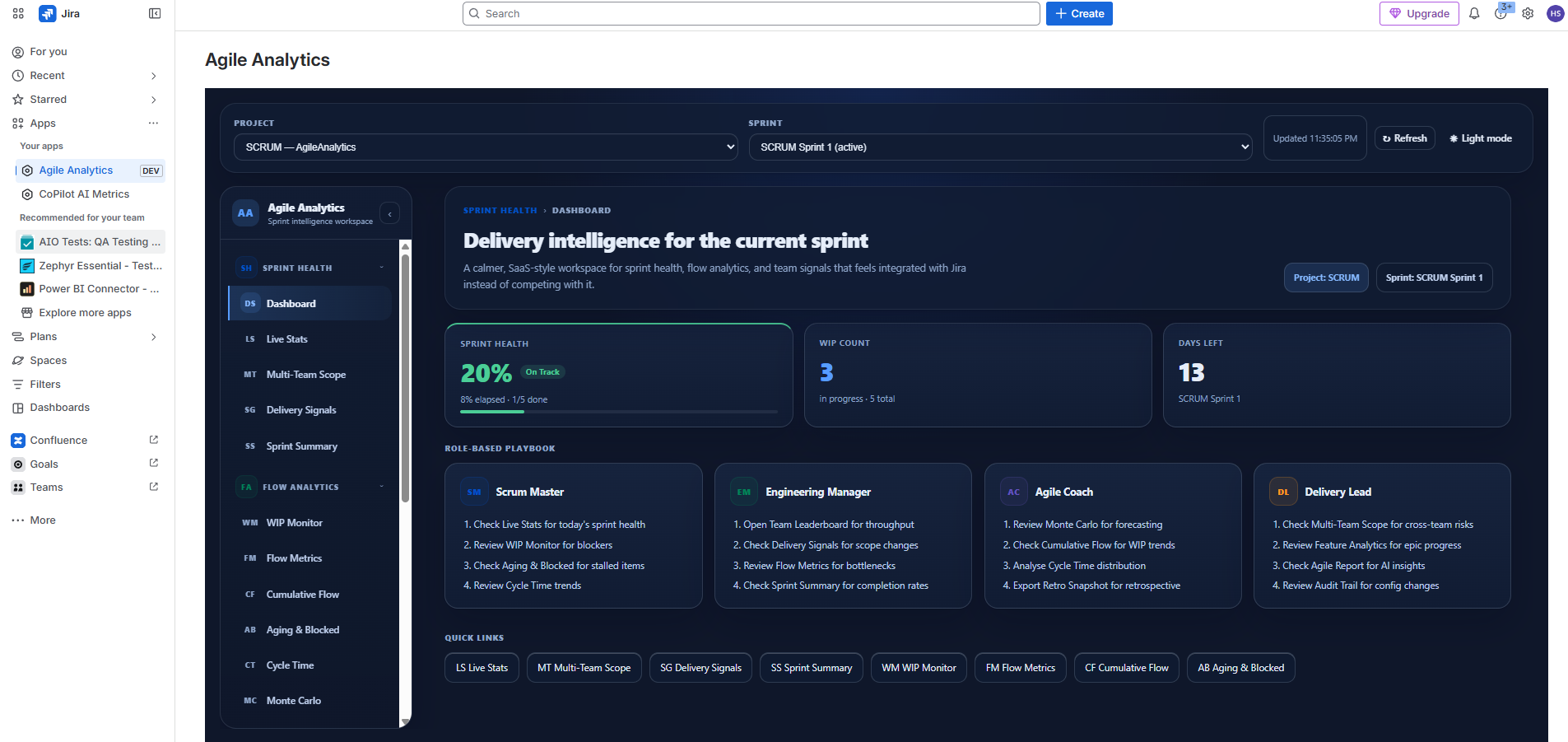 Baytek Sprint Analytics dark mode screenshot