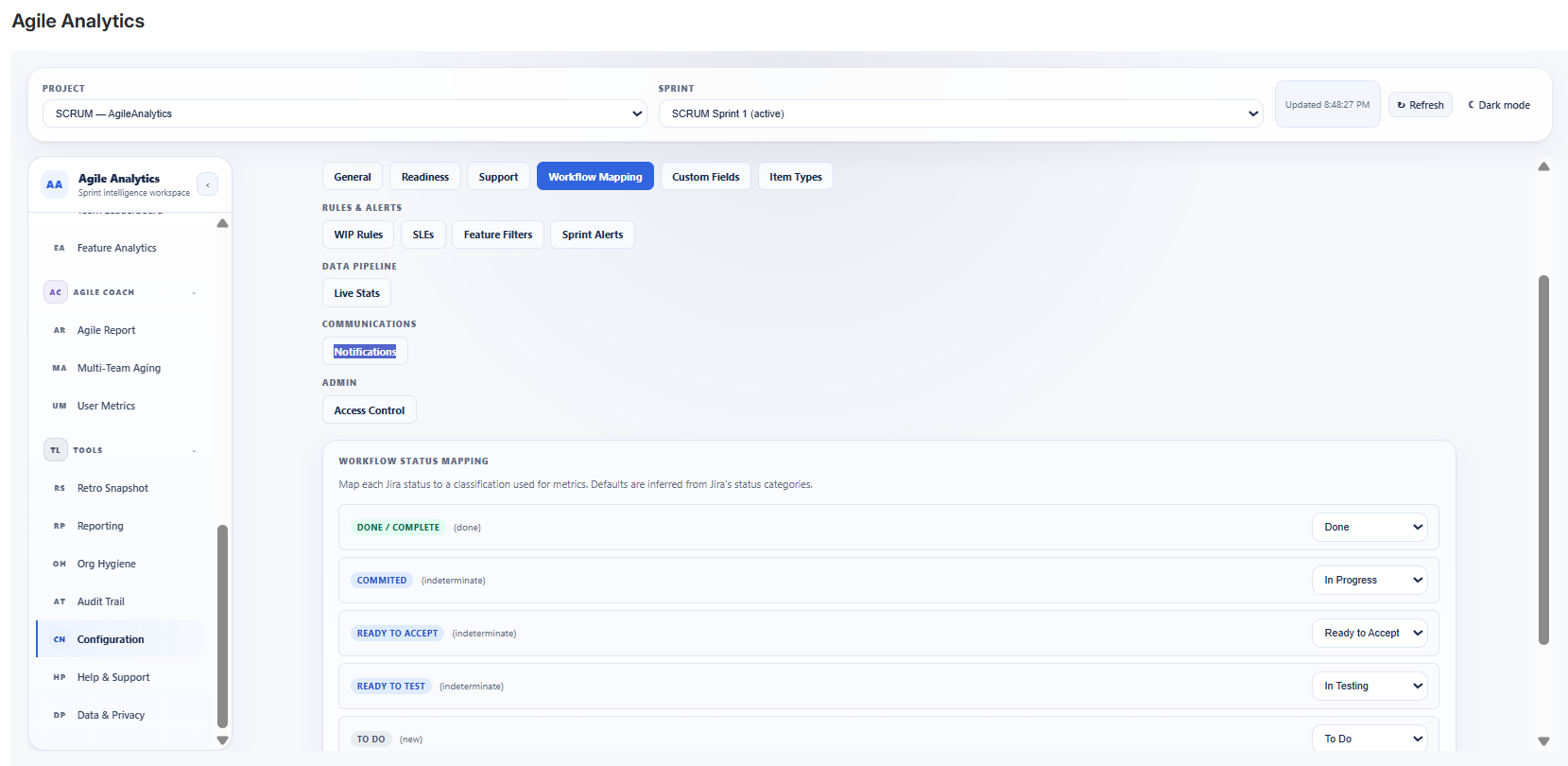 Baytek Agile Analytics workflow mapping screenshot