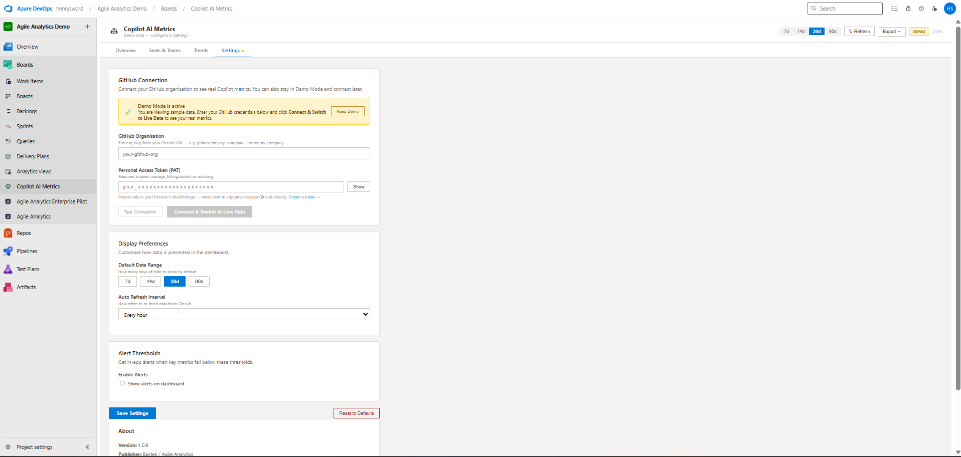 Copilot AI Metrics for Jira settings preview